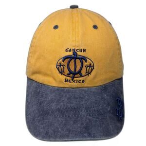 Caribbean Side Baseball Cap Hat Yellow Blue OS Embroidered Cancun Mexico Turtle